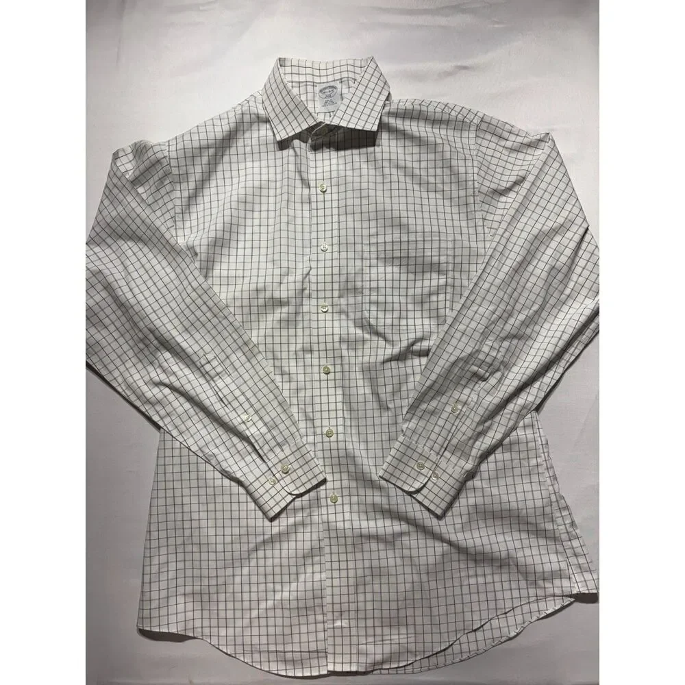 Brooks Brothers 346 Slim Fit Dress Shirt Men's 16½-34/35 White Check